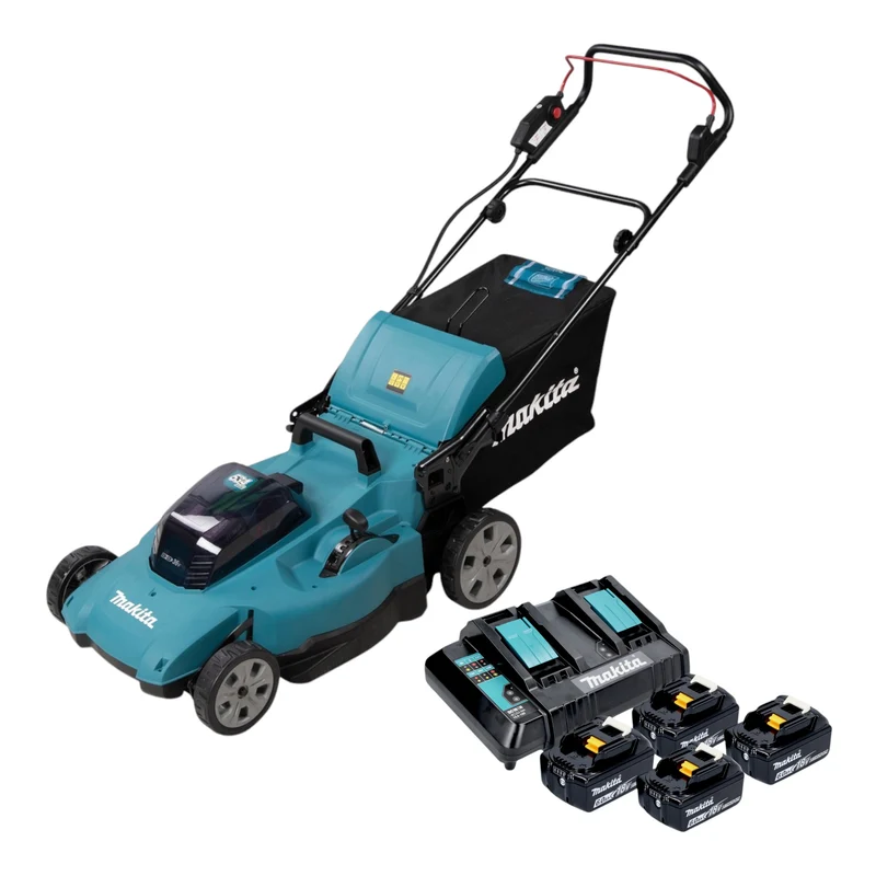 Makita DLM 538 CG4 Tondeuse à gazon sans fil 36 V ( 2x 18 V ) 530 mm + 4x batterie 6,0 Ah + chargeur