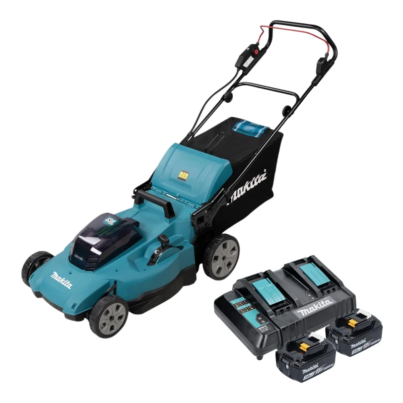 Makita DLM 538 CF2 Tondeuse à gazon sans fil 36 V ( 2x 18 V ) 530 mm + 2x batteries 3,0 Ah + chargeur