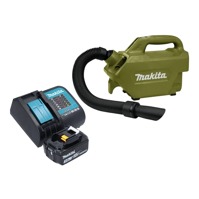 Makita DCL 184 SFO Aspirateur à batterie 18 V 54 mbar 0,5 l Olive Outdoor Adventure Serie + 1x batterie 3,0 Ah + chargeur