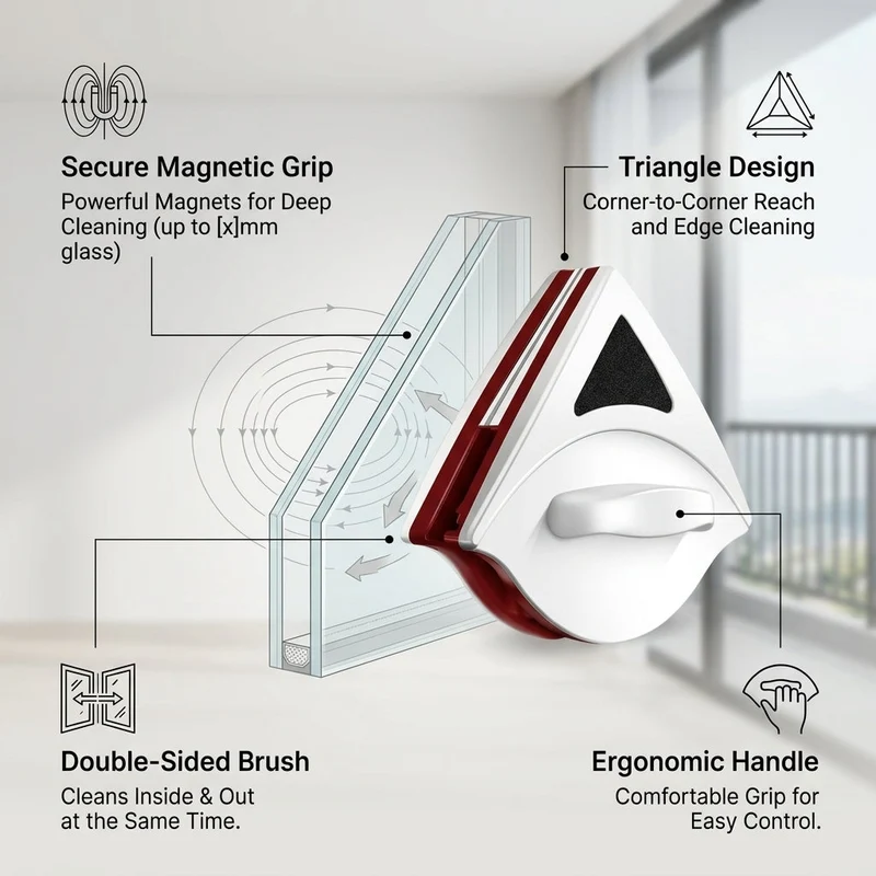 Double Side Magnetic Window Cleaner Brush Tool