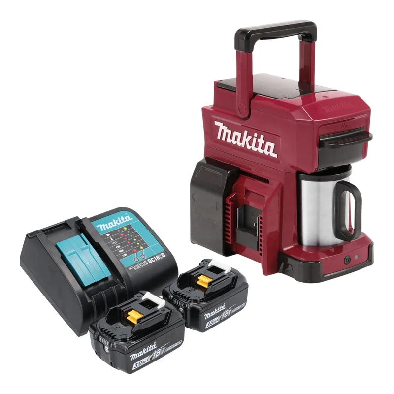 Makita DCM 501 SF2AR Cafetière sans fil 12 V maxi / 18 V rouge + 2x batterie 3,0 Ah + chargeur