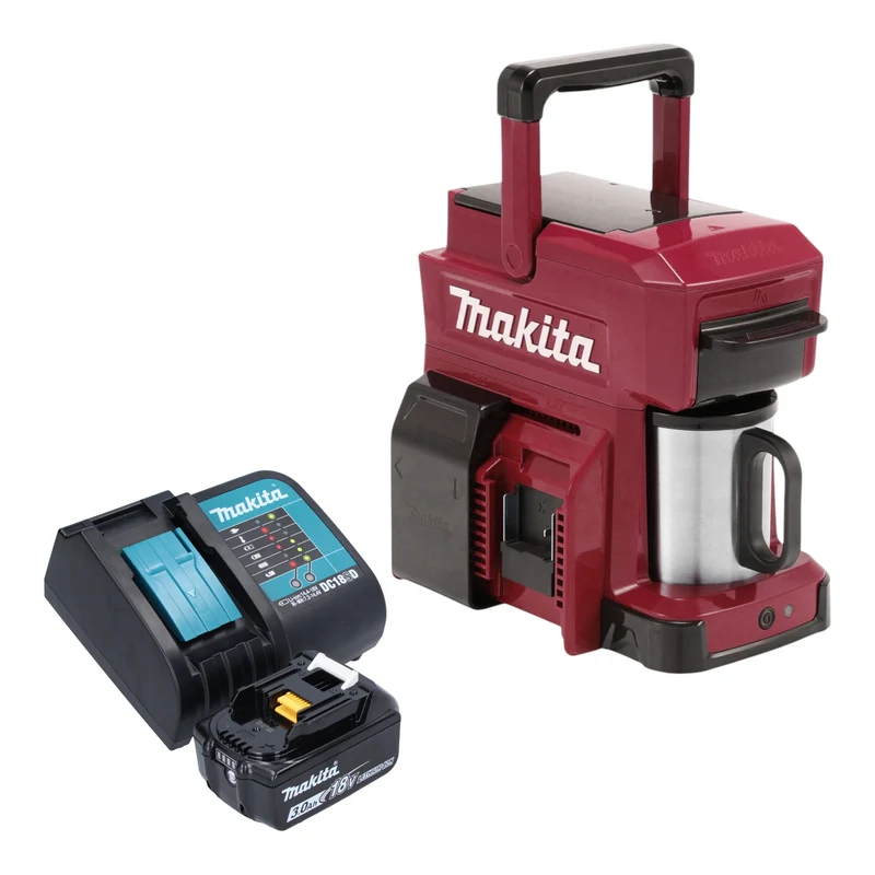 Makita DCM 501 SFAR Cafetière sans fil 12 V maxi / 18 V rouge + 1x batterie 3,0 Ah + chargeur