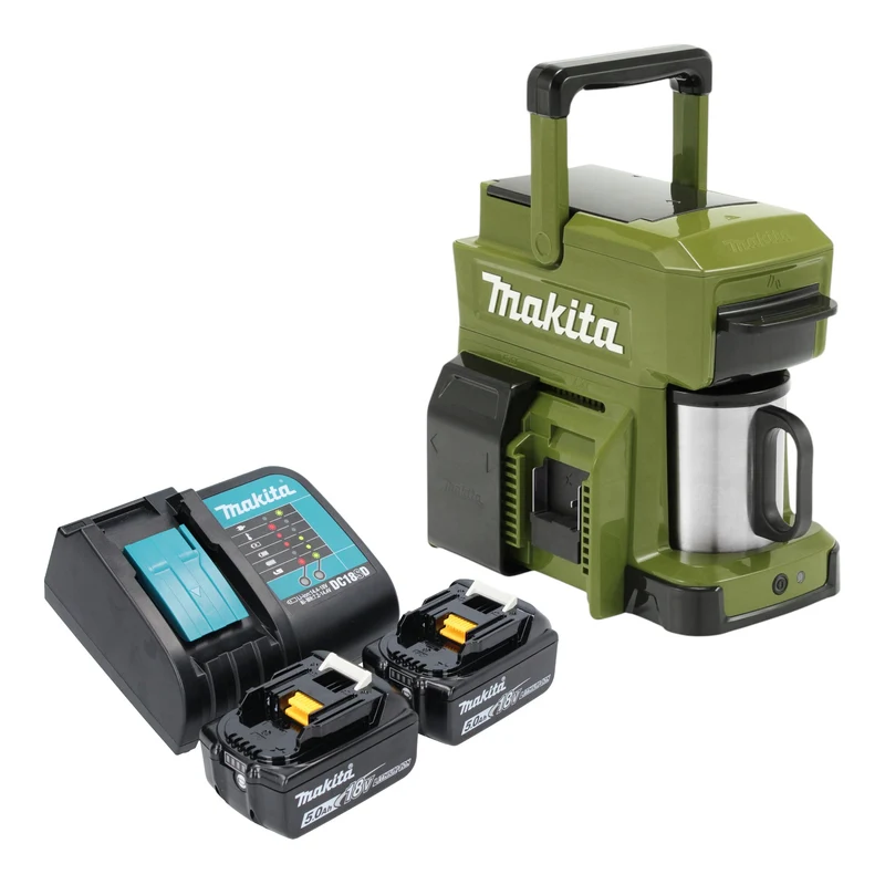Makita DCM 501 ST2O Cafetière sans fil 12 V maxi / 18 V Olive + 2x batterie 5,0 Ah + chargeur