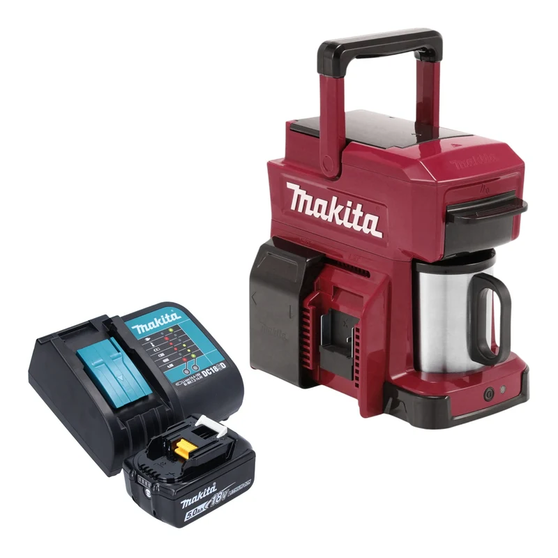 Makita DCM 501 STAR Cafetière sans fil 12 V maxi / 18 V rouge + 1x batterie 5,0 Ah + chargeur