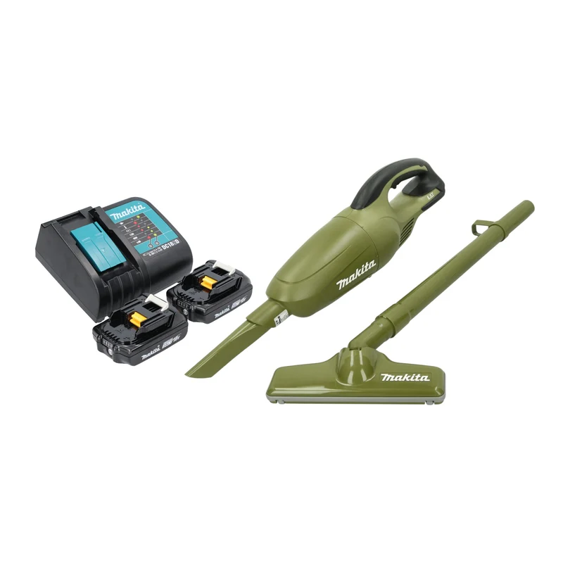 Makita DCL 180 SA2O Aspirateur à batterie 18 V 0,65 l Olive Outdoor Adventure Serie + 2x batterie 2,0 Ah + chargeur