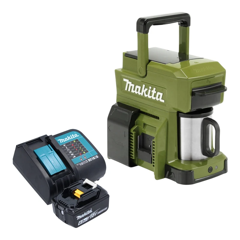 Makita DCM 501 SGO Cafetière sans fil 12 V maxi / 18 V Olive + 1x batterie 6,0 Ah + chargeur
