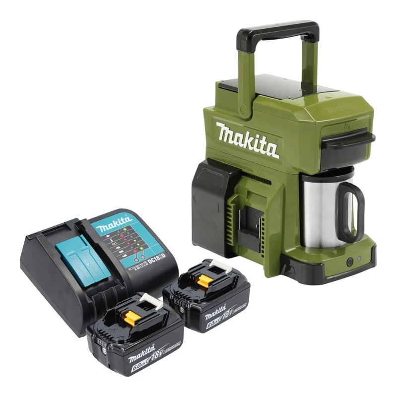 Makita DCM 501 SG2O Cafetière sans fil 12 V maxi / 18 V Olive + 2x batterie 6,0 Ah + chargeur