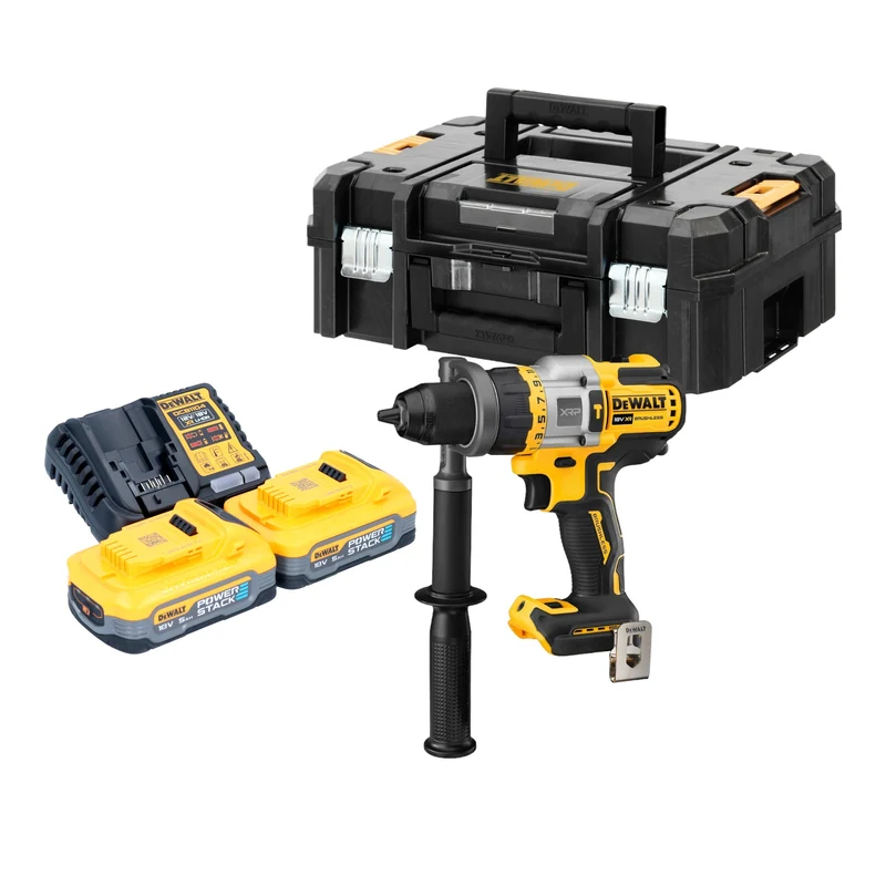 Perceuse à percussion sans fil DeWalt DCD 999 H2T 18 V 95 Nm sans balai + 2x batterie Powerstack 5,0 Ah + chargeur + TSTAK