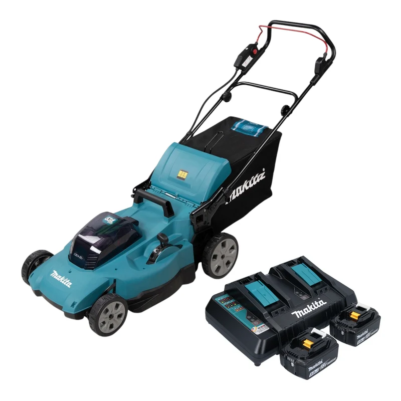 Makita DLM 538 PT2 tondeuse à gazon sans fil 36 V ( 2x 18 V ) 530 mm + 2x batterie 5,0 Ah + chargeur