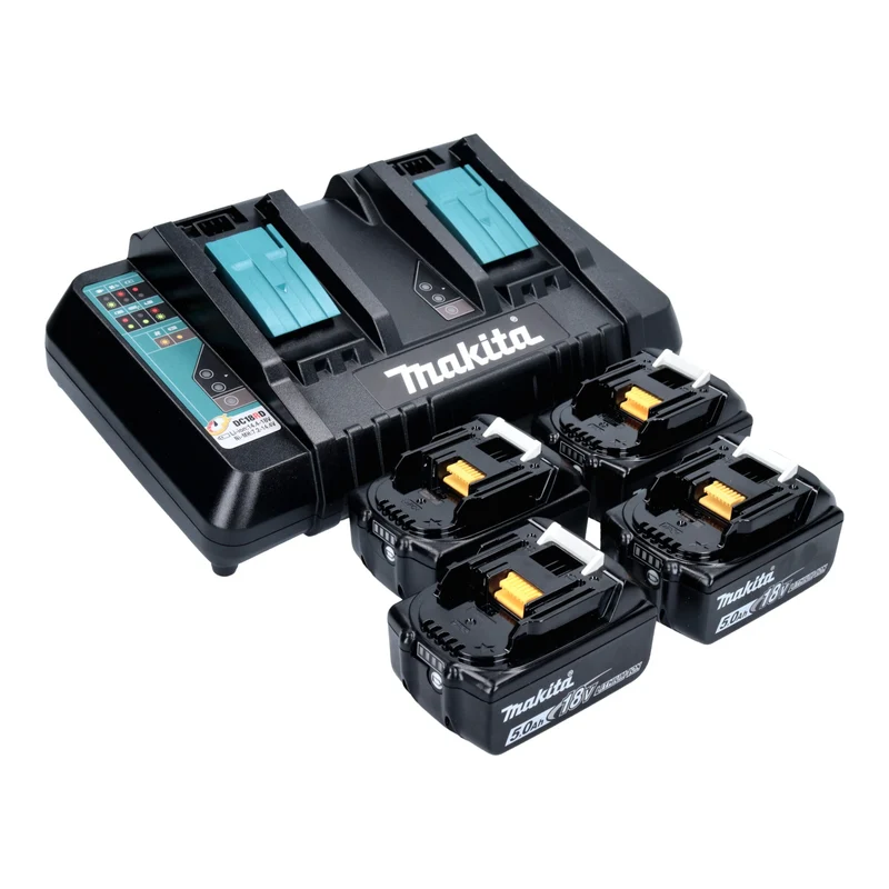 Makita DLM 538 PT4 Tondeuse à gazon sans fil 36 V ( 2x 18 V ) 530 mm + 4x batterie 5,0 Ah + chargeur