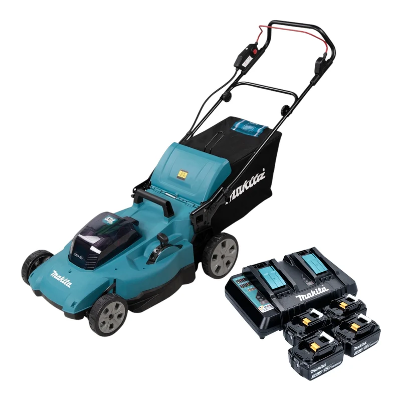 Makita DLM 538 PF4 Tondeuse à gazon sans fil 36 V ( 2x 18 V ) 530 mm + 4x batterie 3,0 Ah + chargeur