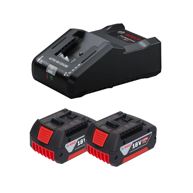 Bosch Kit de démarrage 2x GBA 18 V / 5 Ah / 5000 mAh batterie Li-Ion ( 2x 1600A002U5 ) + chargeur GAL 18V-160 Professional ( 1600A02T5G )