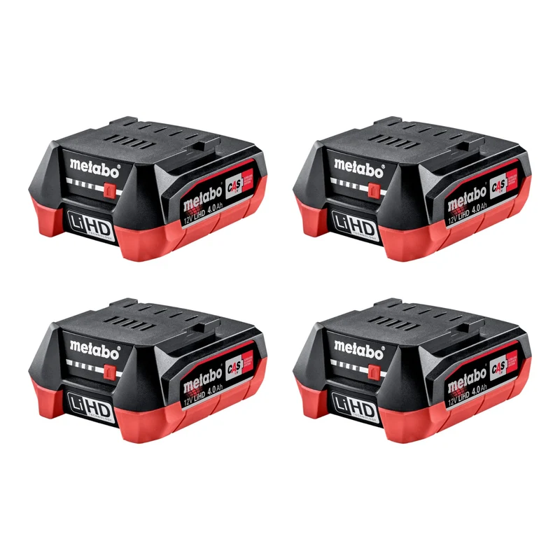 Metabo Jeu d'accumulateurs 4x LiHD Bloc d'accumulateurs 12 V 4,0 Ah / 4000 mAh Li-Ion avec affichage de l'état de charge ( 4x 625349000 )