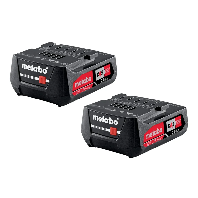 Metabo Jeu d'accumulateurs 2x bloc d'accumulateurs Li-Power 12 V 2,0 Ah / 2000 mAh Li-Ion avec affichage de l'état de charge ( 2x 625406000 )