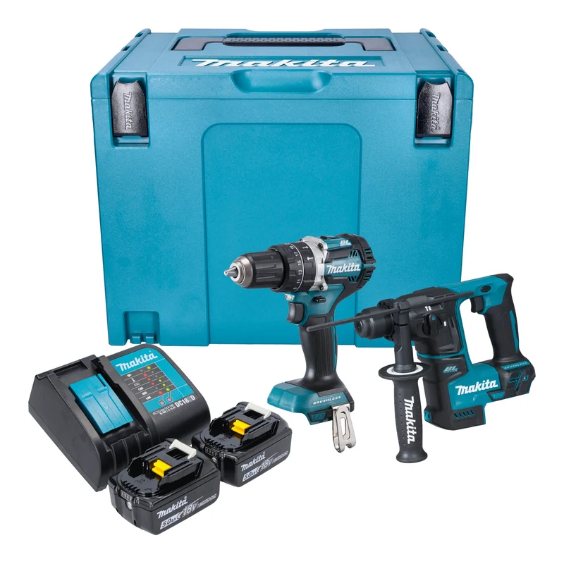 Makita DLX 2278 STJ Kit combiné batterie + Perceuse-visseuse à percussion 54 Nm DHP 484 + Marteau perforateur 1,2 J DHR 171 + 2x batterie 5,0 Ah + chargeur + Makpac