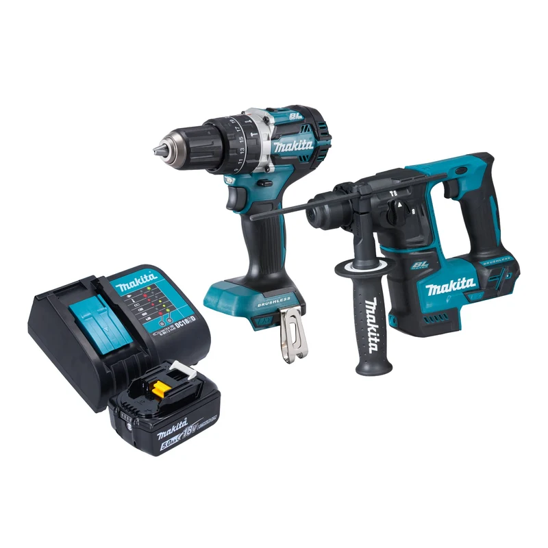 Makita DLX 2278 ST1 Kit combiné batterie + Perceuse-visseuse à percussion 54 Nm DHP 484 + Marteau perforateur 1,2 J DHR 171 + 1x batterie 5,0 Ah + chargeur