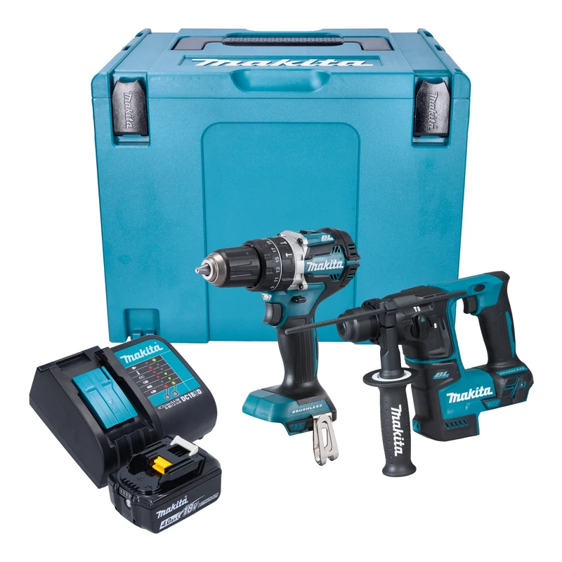 Makita DLX 2278 SM1J Kit combiné batterie + Perceuse-visseuse à percussion 54 Nm DHP 484 + Marteau perforateur 1,2 J DHR 171 + 1x batterie 4,0 Ah + chargeur + Makpac