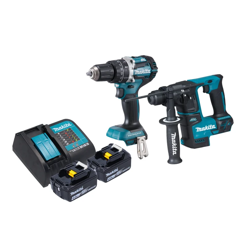 Makita DLX 2278 SM Kit combiné batterie + perceuse-visseuse à percussion 54 Nm DHP 484 + marteau perforateur 1,2 J DHR 171 + 2x batterie 4,0 Ah + chargeur de batterie