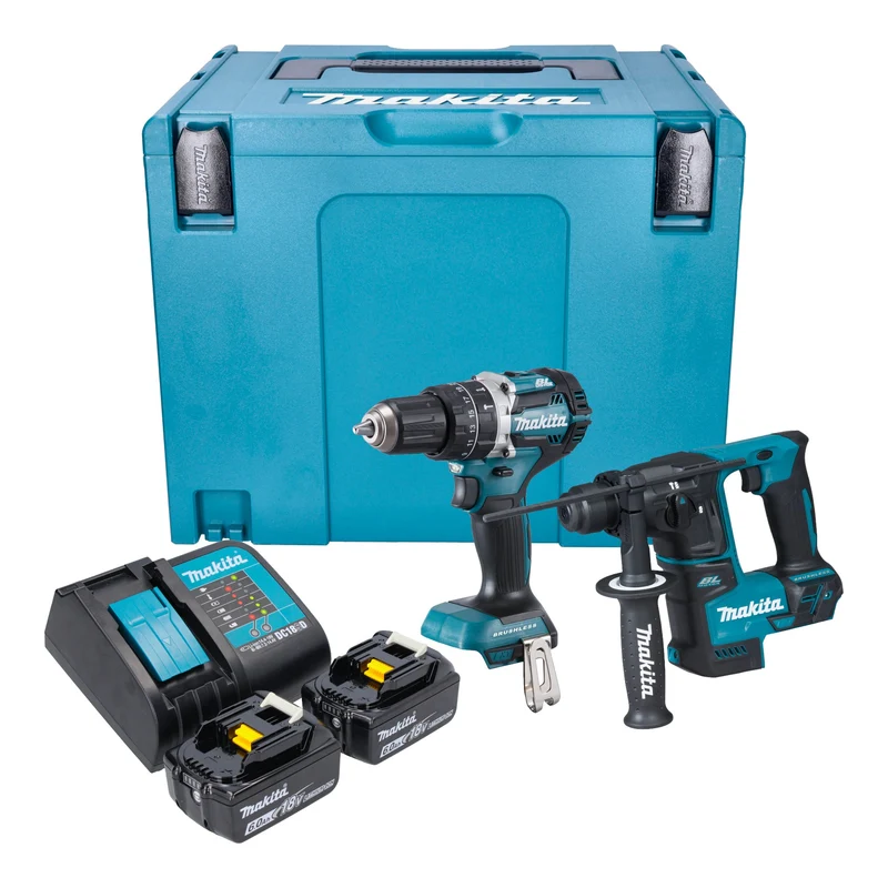 Makita DLX 2278 SGJ Kit combiné batterie + Perceuse-visseuse à percussion 54 Nm DHP 484 + Marteau perforateur 1,2 J DHR 171 + 2x batterie 6,0 Ah + chargeur + Makpac