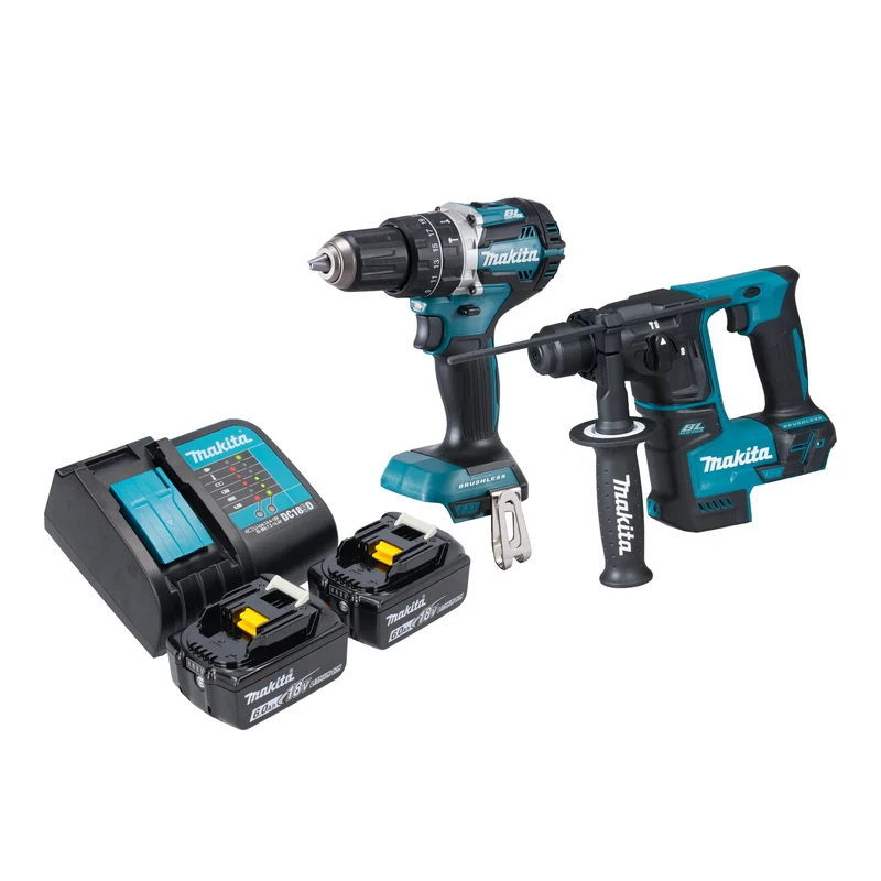 Makita DLX 2278 SG Kit combiné batterie + perceuse-visseuse à percussion 54 Nm DHP 484 + marteau perforateur 1,2 J DHR 171 + 2x batterie 6,0 Ah + chargeur de batterie