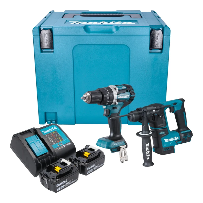 Makita DLX 2278 SFJ Kit combiné batterie + Perceuse-visseuse à percussion 54 Nm DHP 484 + Marteau perforateur 1,2 J DHR 171 + 2x batterie 3,0 Ah + chargeur + Makpac