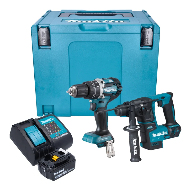 Makita DLX 2278 SF1J Kit combiné batterie + Perceuse-visseuse à percussion 54 Nm DHP 484 + Marteau perforateur 1,2 J DHR 171 + 1x batterie 3,0 Ah + chargeur + Makpac