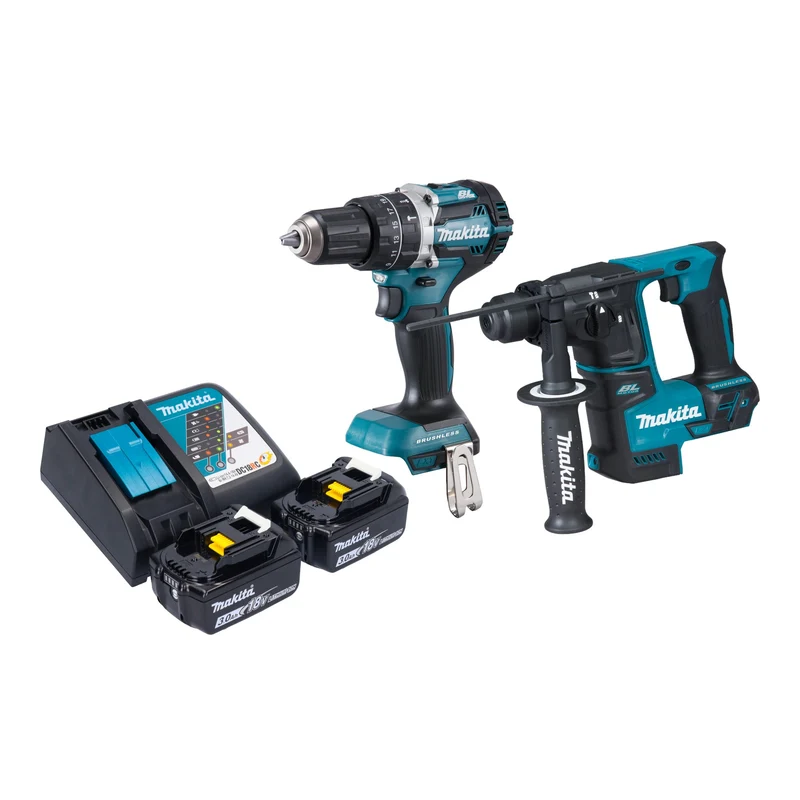 Makita DLX 2278 RF Kit combiné batterie + perceuse-visseuse à percussion 54 Nm DHP 484 + marteau perforateur 1,2 J DHR 171 + 2x batterie 3,0 Ah + chargeur de batterie