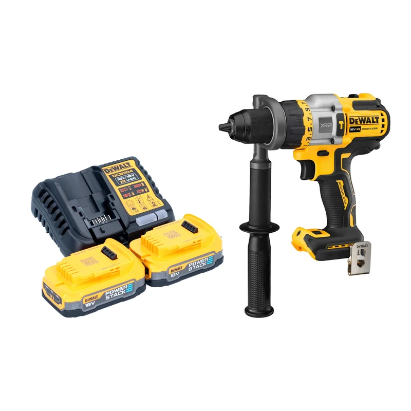DeWalt DCD 999 E2 Perceuse-visseuse à percussion sans fil 18 V 95 Nm Brushless + 2x Powerstack batterie 1,7 Ah + chargeur