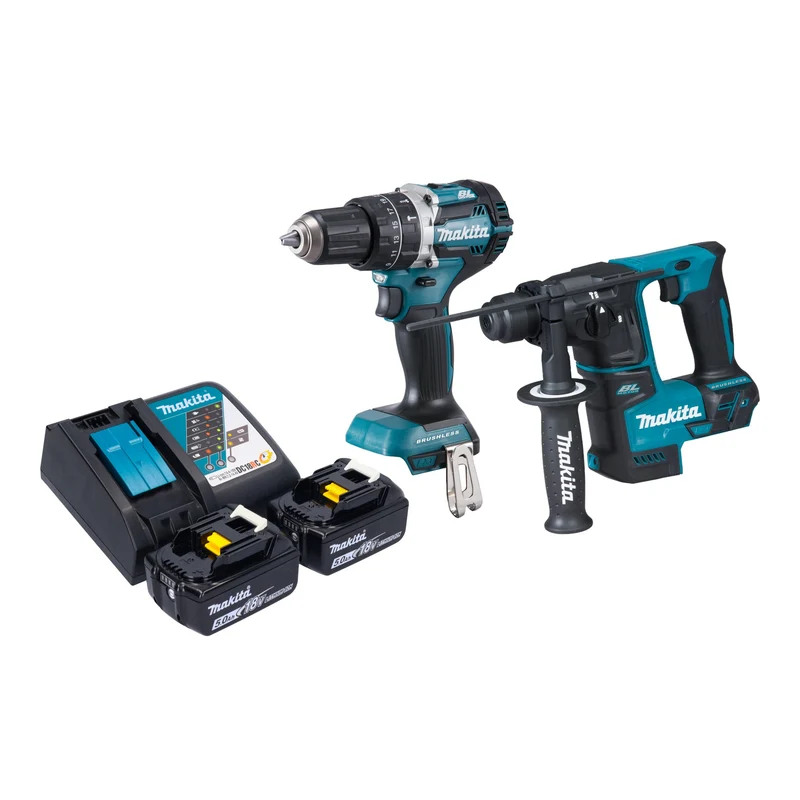 Makita DLX 2278 RT Kit combiné batterie + perceuse-visseuse à percussion 54 Nm DHP 484 + marteau perforateur 1,2 J DHR 171 + 2x batterie 5,0 Ah + chargeur de batterie