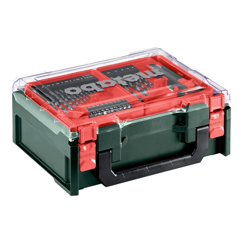 Metabo PowerMaxx SB Basic Set Perceuse-visseuse à percussion sans fil 12 V 34 Nm ( 600385710 ) + 2x batterie 2,0 Ah + chargeur + 41 pces. d'accessoires + coffret