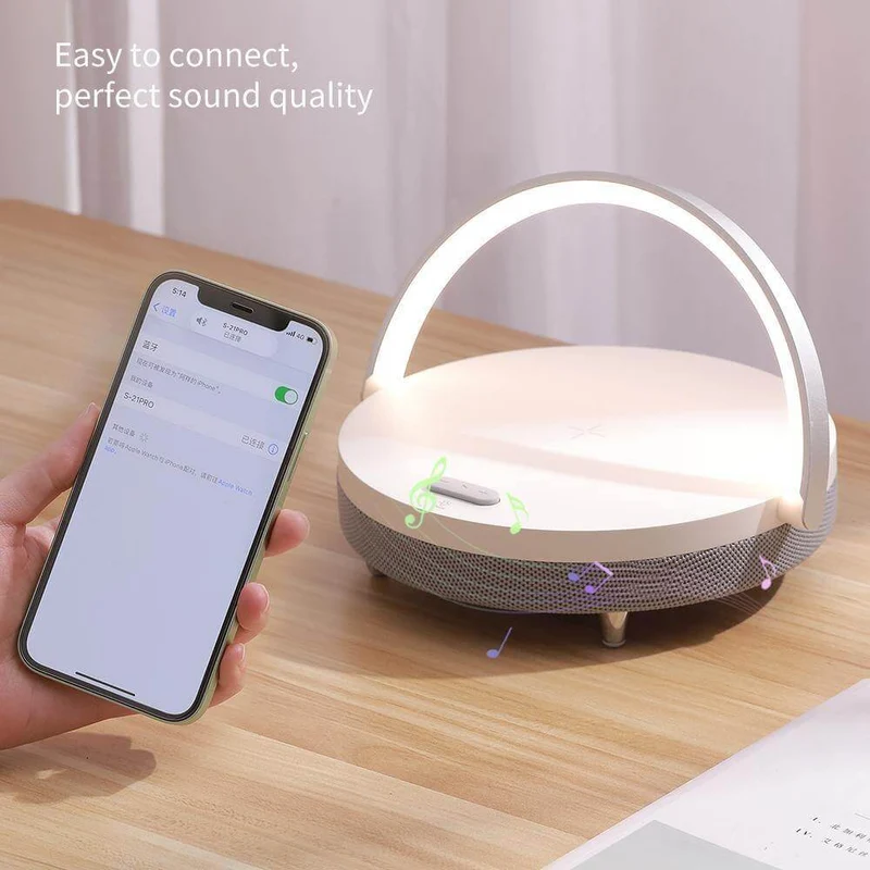 Wooden Base Wireless Charger Speaker Table Lamp
