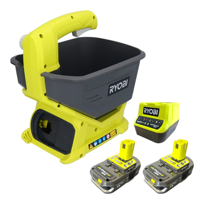RYOBI OSS1800-215 Batterie 18 V ONE+ pour épandeur universel largeur d'épandage 2,5 - 3,5 m + 2x batteries 1,5 Ah + chargeur