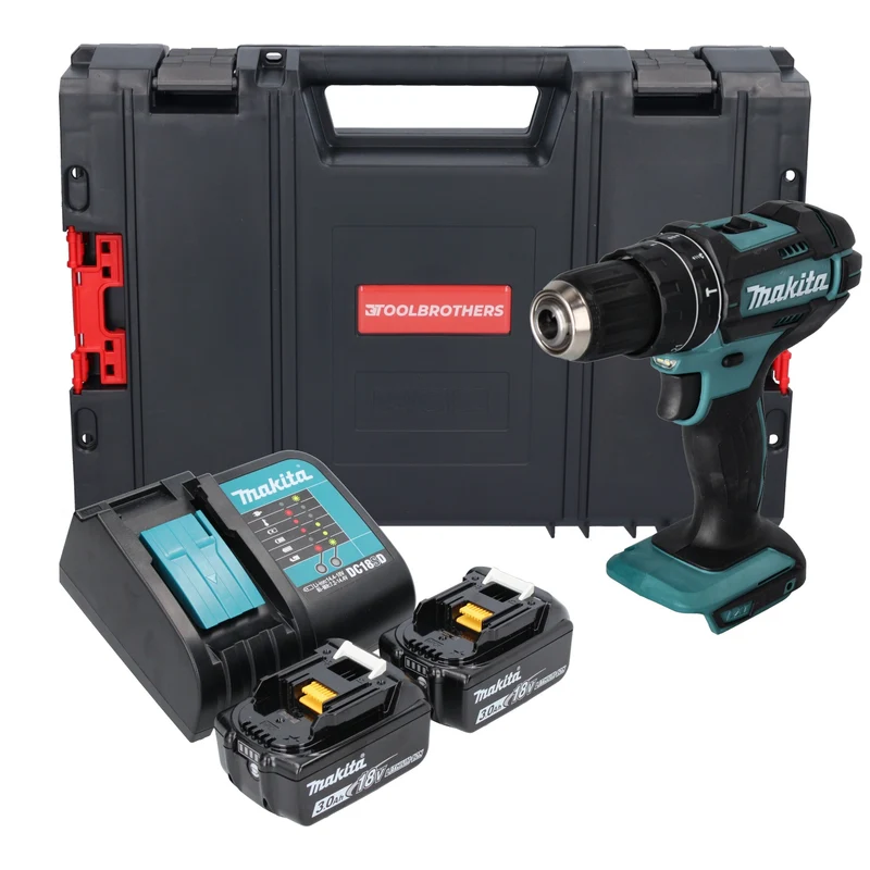 Makita DHP 482 SFJ-R Perceuse-visseuse à percussion sans fil 18 V 62 Nm + 2x batterie 3,0 Ah + chargeur + RHINO