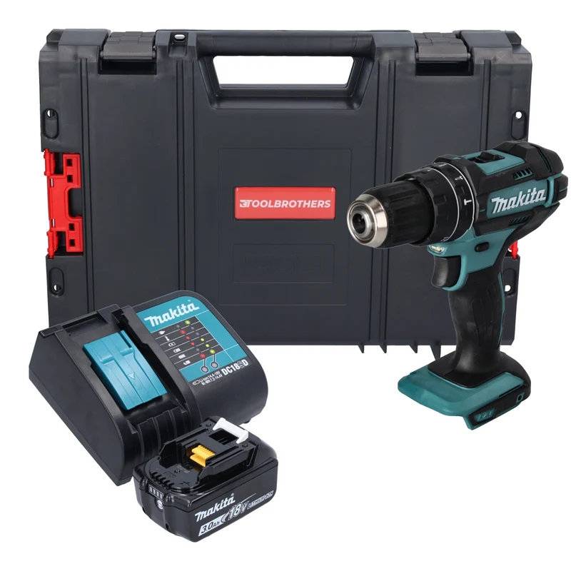 Makita DHP 482 SF1J-R Perceuse-visseuse à percussion sans fil 18 V 62 Nm + 1x batterie 3,0 Ah + chargeur + RHINO