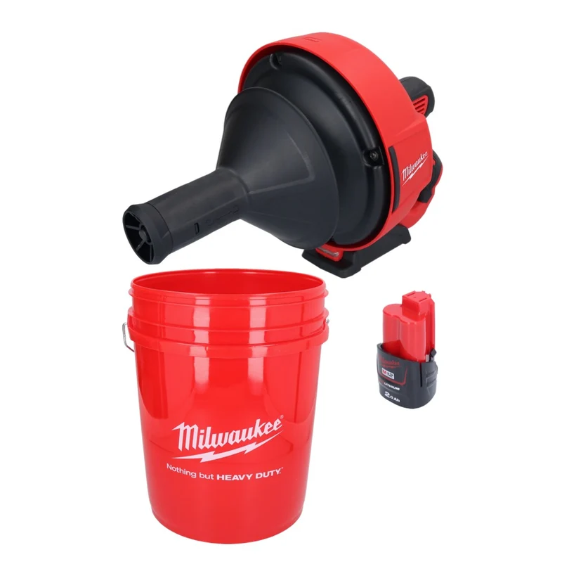 Appareil de nettoyage de tuyaux sur batterie Milwaukee M12 BDC6-201C 12 V + 1x batterie 2,0 Ah + spirale + seau - sans chargeur