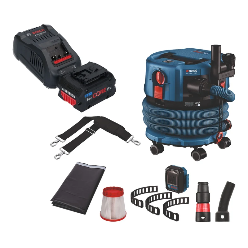 Bosch GAS 18V-12 MC Professional Aspirateur sans fil BITURBO Brushless + 1x batterie ProCore 5,5 Ah + chargeur rapide + accessoires