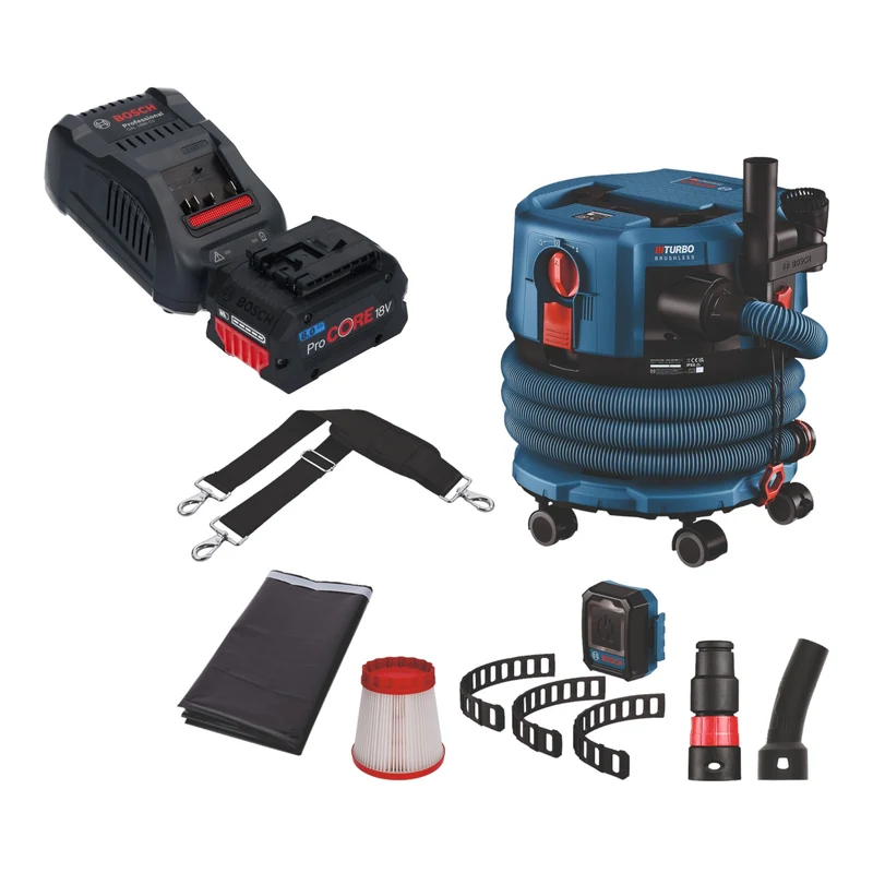 Bosch GAS 18V-12 MC Professional Aspirateur sans fil BITURBO Brushless + 1x batterie ProCore 8,0 Ah + chargeur rapide + accessoires