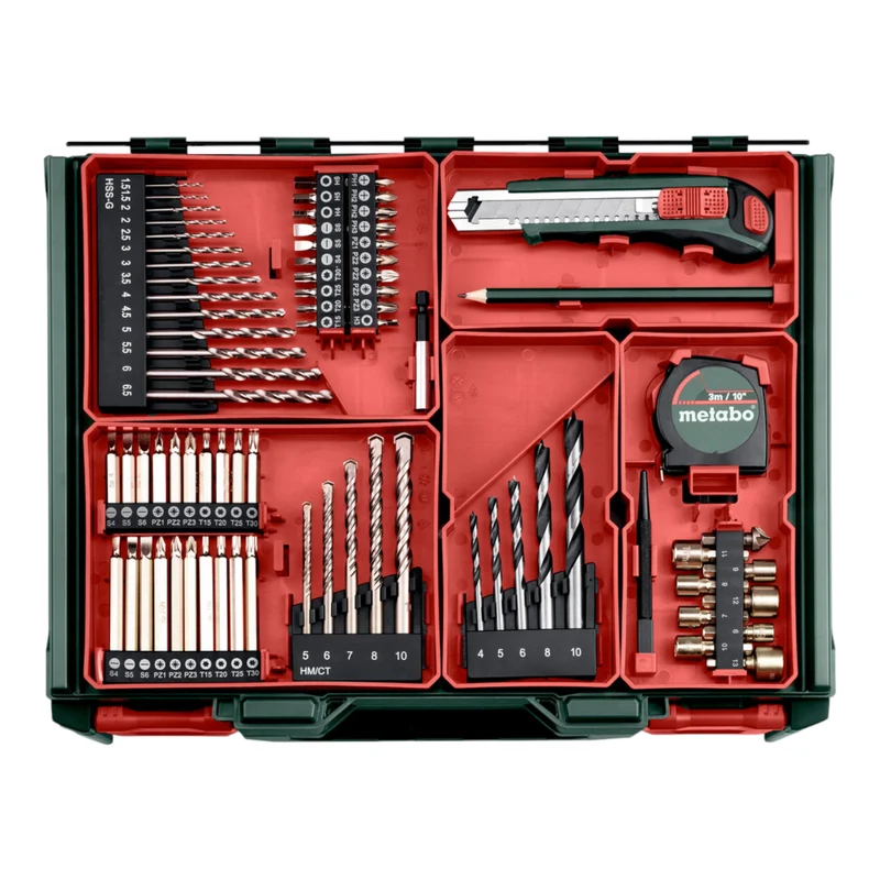 Metabo SB 18 L Set Perceuse-visseuse à percussion sans fil 18 V 50 Nm ( 602317710 ) + 2x batterie 2,0 Ah + chargeur + 78 pièces d'atelier mobile + coffret