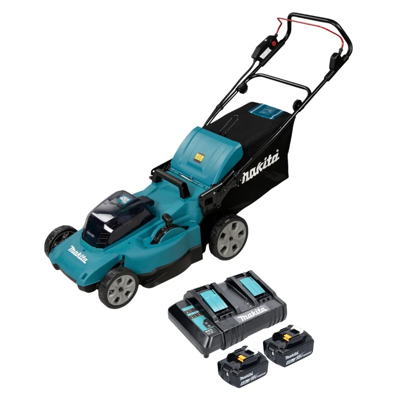 Makita DLM 480 CT2 Tondeuse à gazon sans fil 36 V ( 2x 18 V ) 48 cm 62 l + 2x batterie 5,0 Ah + chargeur