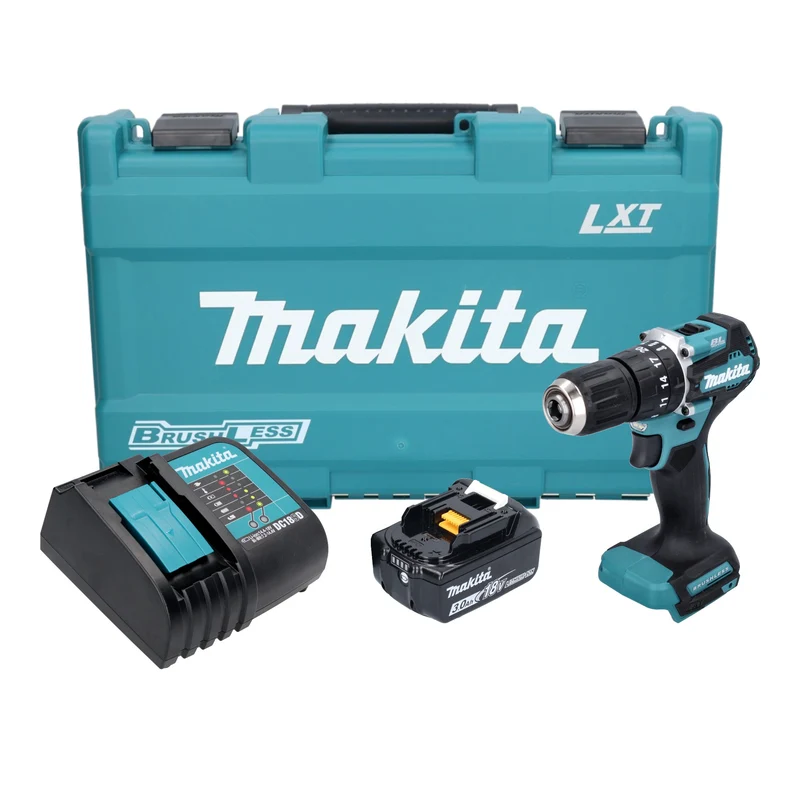 Makita DHP 487 SF1K Perceuse-visseuse à percussion sans fil 18 V 40 Nm Brushless + 1x batterie 3,0 Ah + chargeur + coffret