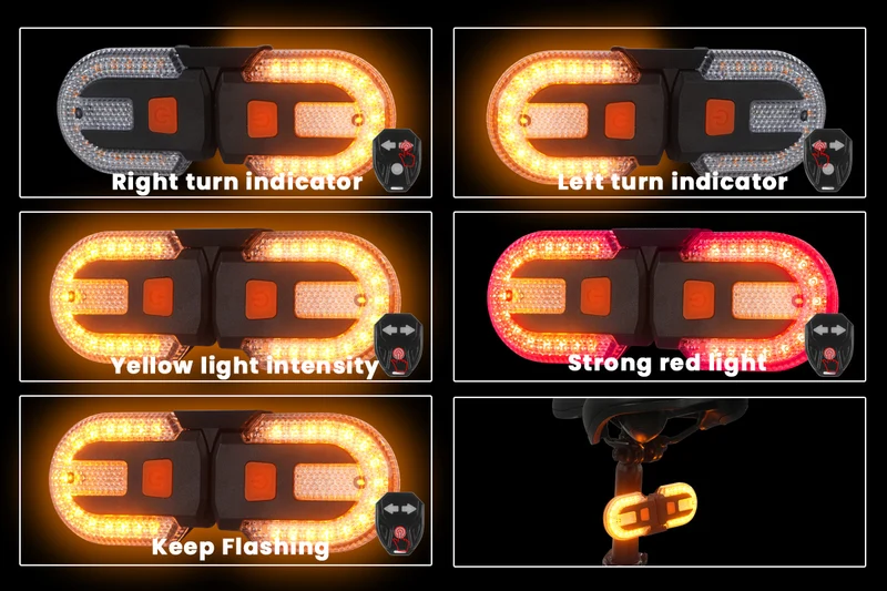 Bike Detachable Tail Light with Turn Signals Wireless Remote Control