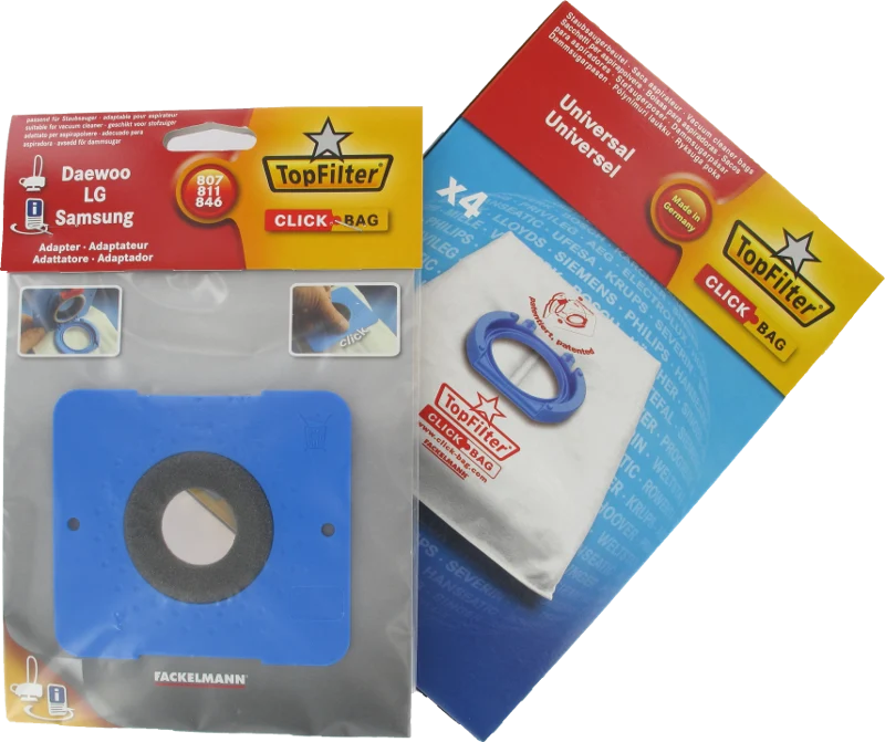 Adaptateur Click Bag AEG, Samsung 807/811/846 et 4 sacs TopFilter Click Bag 68007