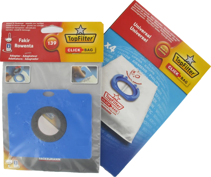 Adaptateur Click Bag Rowenta Fakir 139 et 4 sacs TopFilter Click Bag 68003