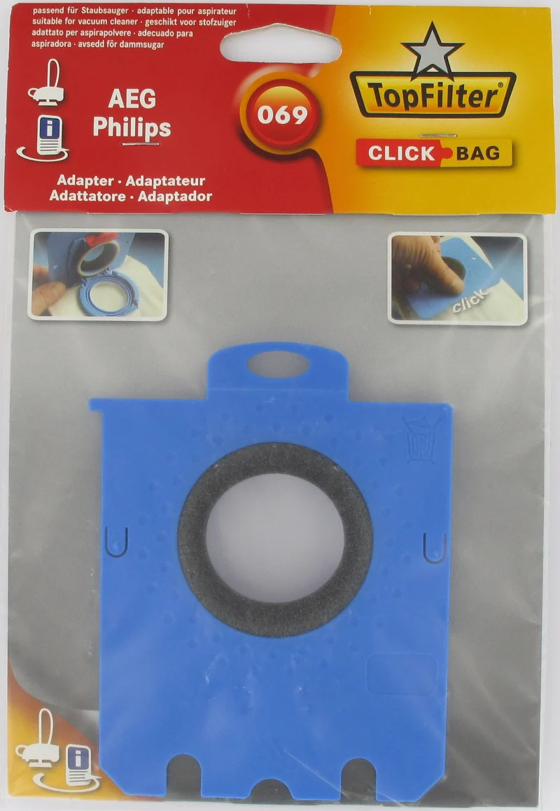 Adaptateur Click Bag AEG PHILIPS 069 et 4 sacs TopFilter Click Bag 68001