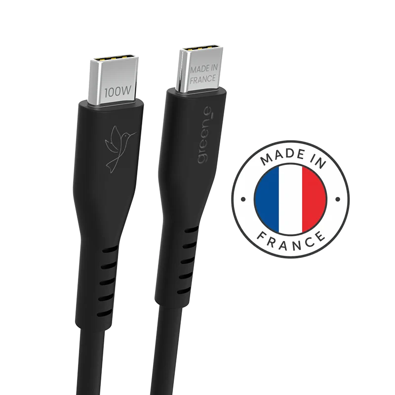 Câble GREEN_E USB-C 100W Fabriqué en France, 3,0 m, Noir Légende