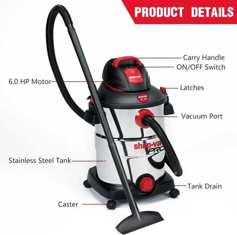 Shop-Vac® 12 Gallon 6.0 Peak HP Stainless Steel Wet/Dry Vacuum