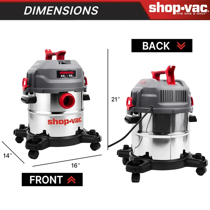 Shop-Vac® 5 Gallon Ultra Quiet Stainless Steel 4.5Peak HP Wet/Dry Vacuum