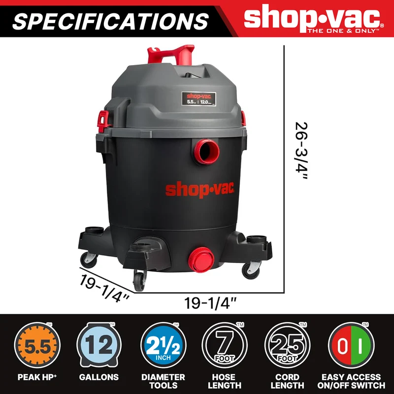 Shop-Vac® Ultra Quiet 12 Gallon 5.5 Peak HP Wet/Dry Vacuum