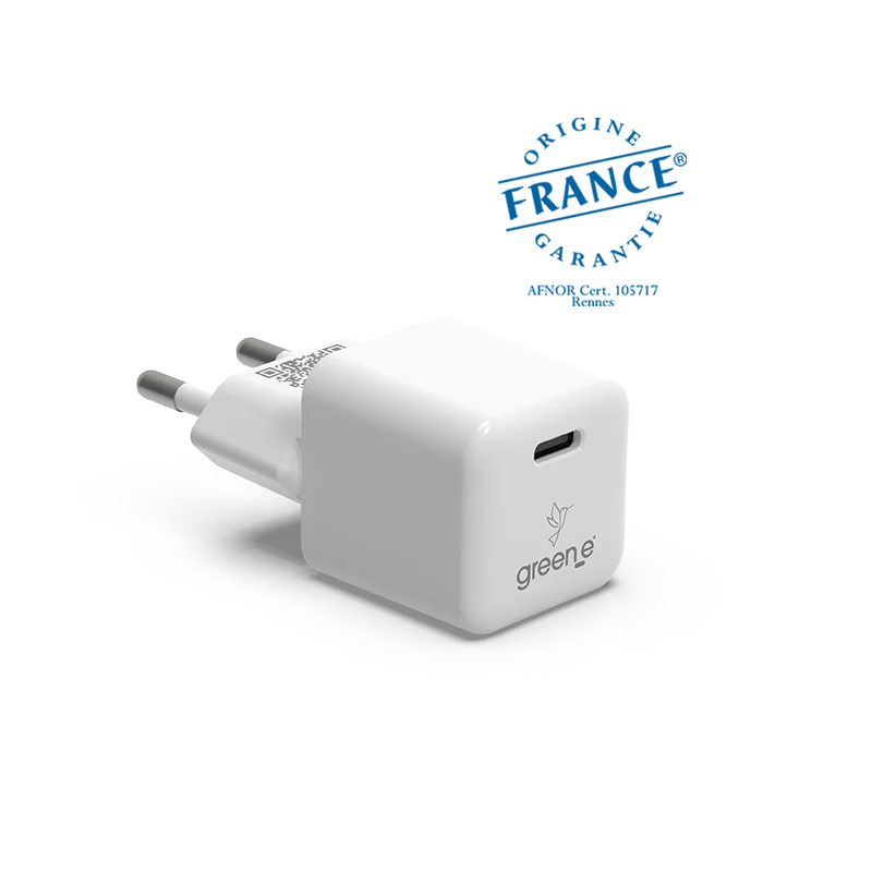 Chargeur Universel USB-C 30W GREEN-E France, Certifié Origine France Garantie, Blanc