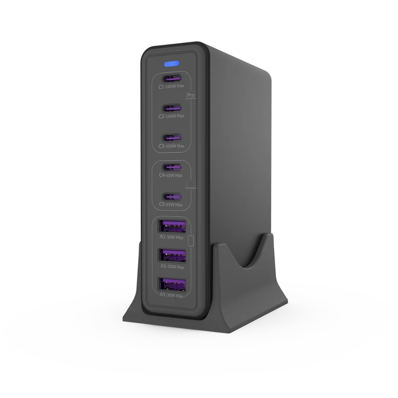 Station de charge 8 ports de bureau NEOPOWER 140W, Noir légende